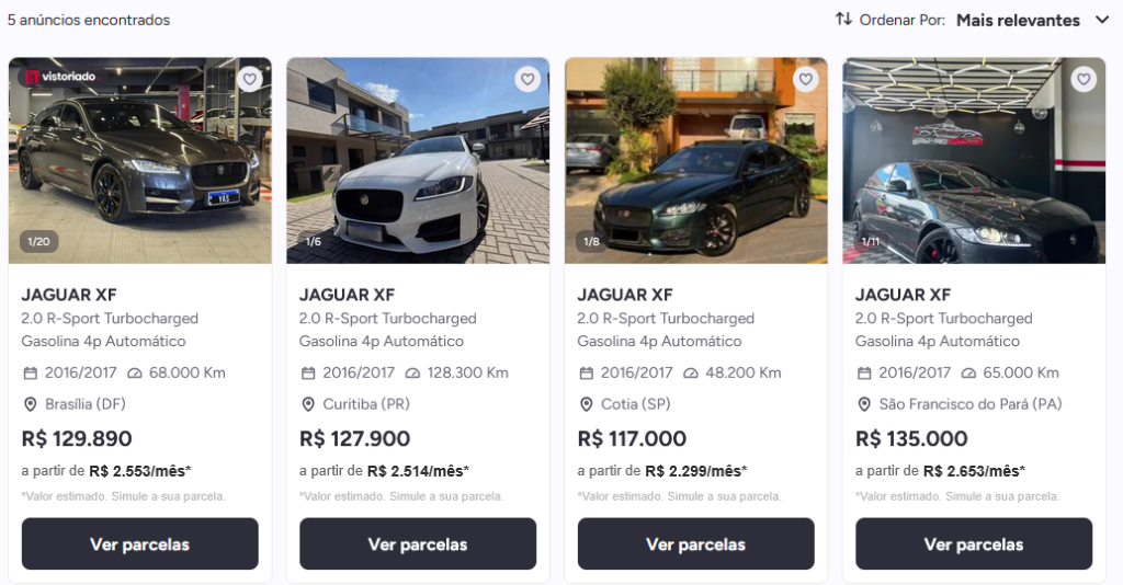 Anúncios do Jaguar XF 2017 na Webmotors